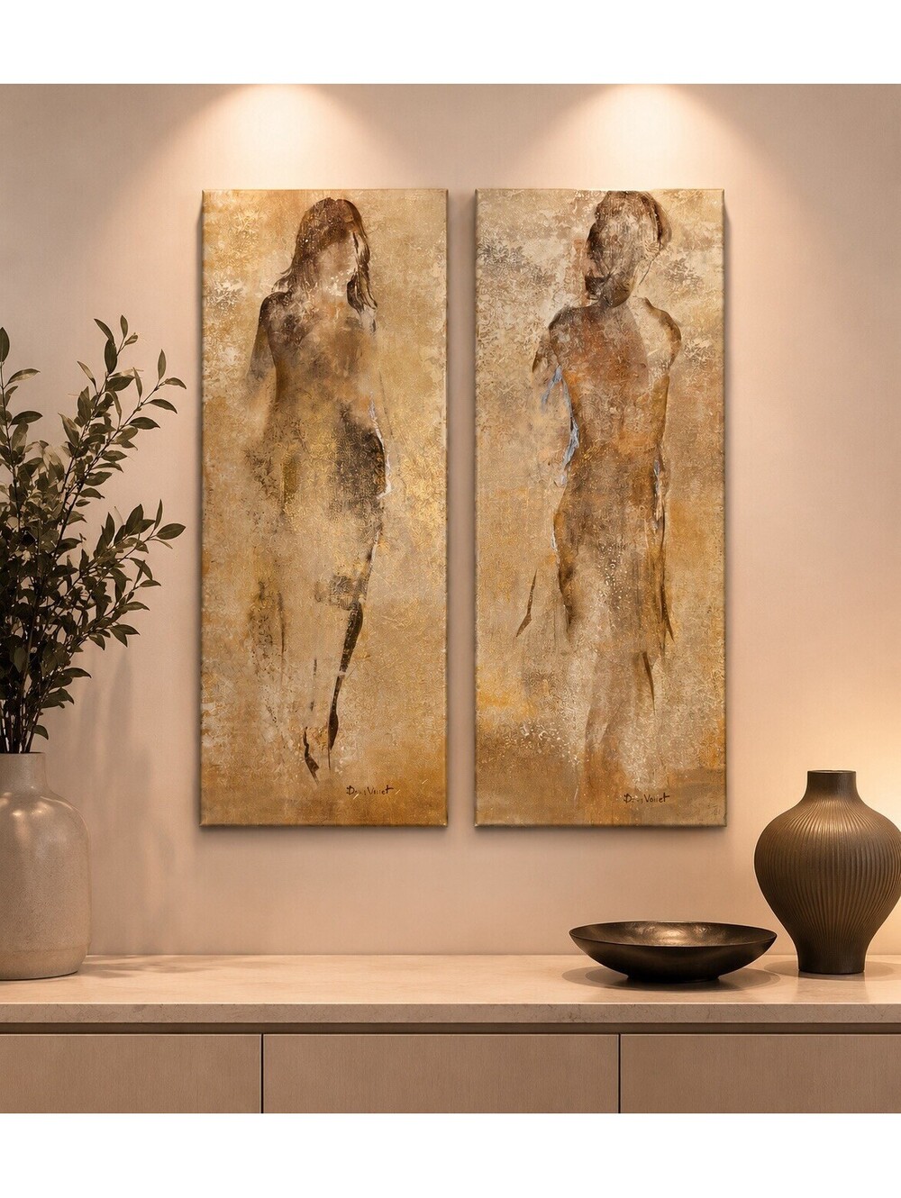 Denis Vallet 2012 Set Of 2 Nude Figure Prints On Canvas Giclee, 12x31.5"